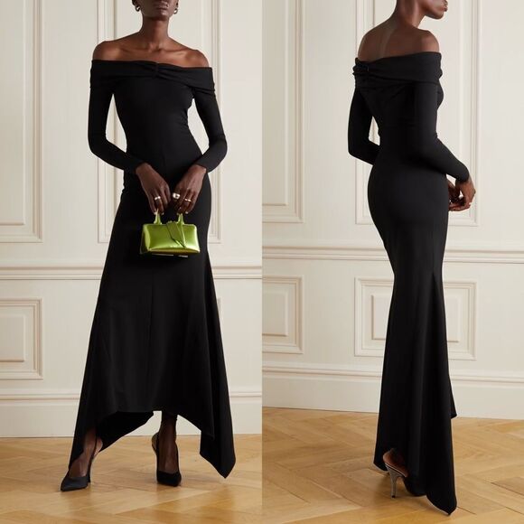NWOT The Attico Fanny Cold Shoulder Asymmetric Jersey Gown in Black size XXS